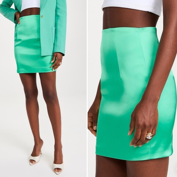NEW Sergio Hudson Satin High Waist Fitted Mini Skirt in Mint Green Shopbop 6 - Picture 2 of 12
